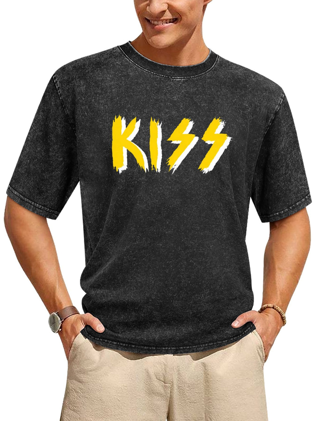 Vintage Washed KISS Classic Logo Graphic T-Shirt