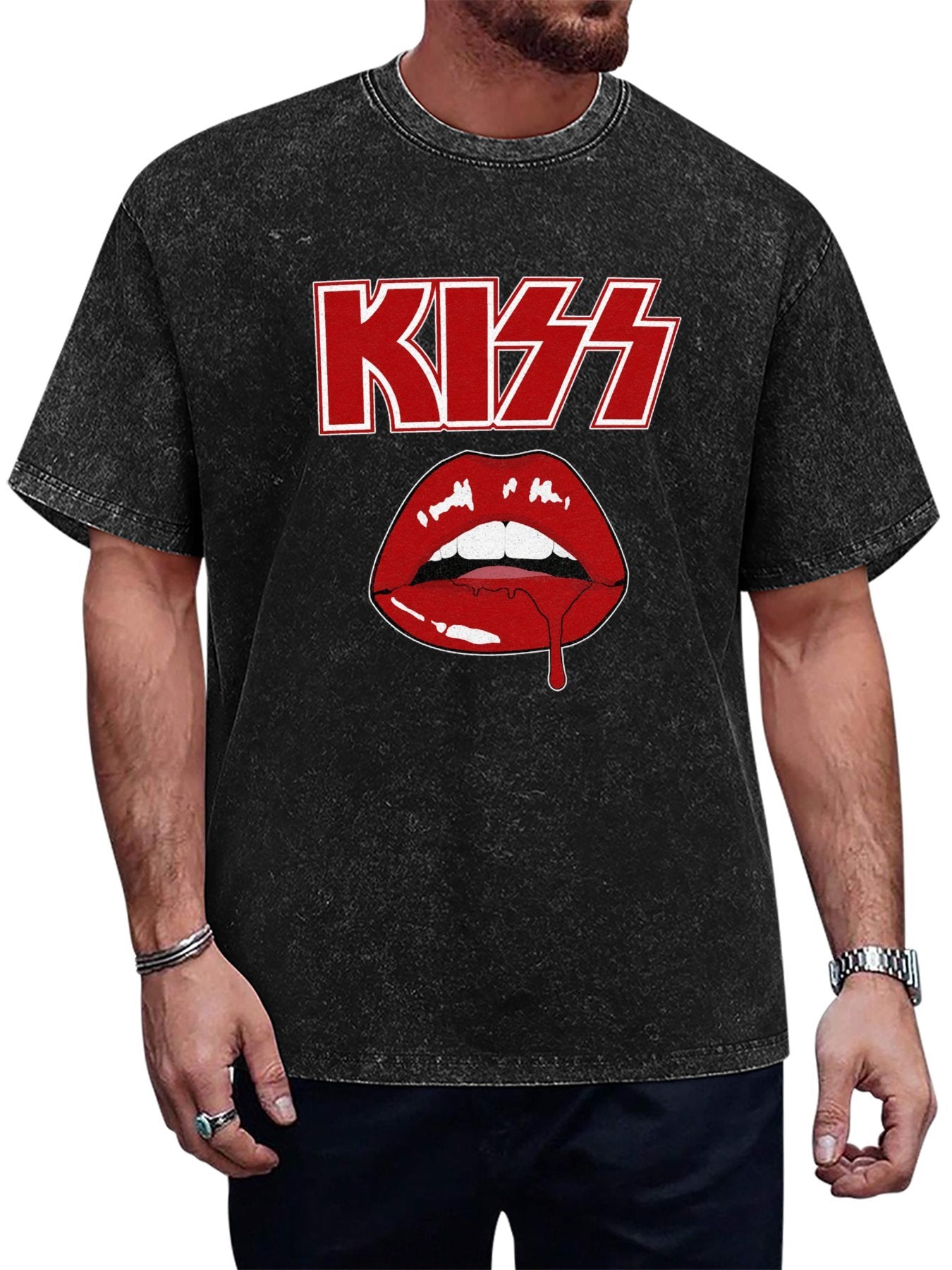 KISS Red Lips Drip Vintage Graphic T-Shirt Main image