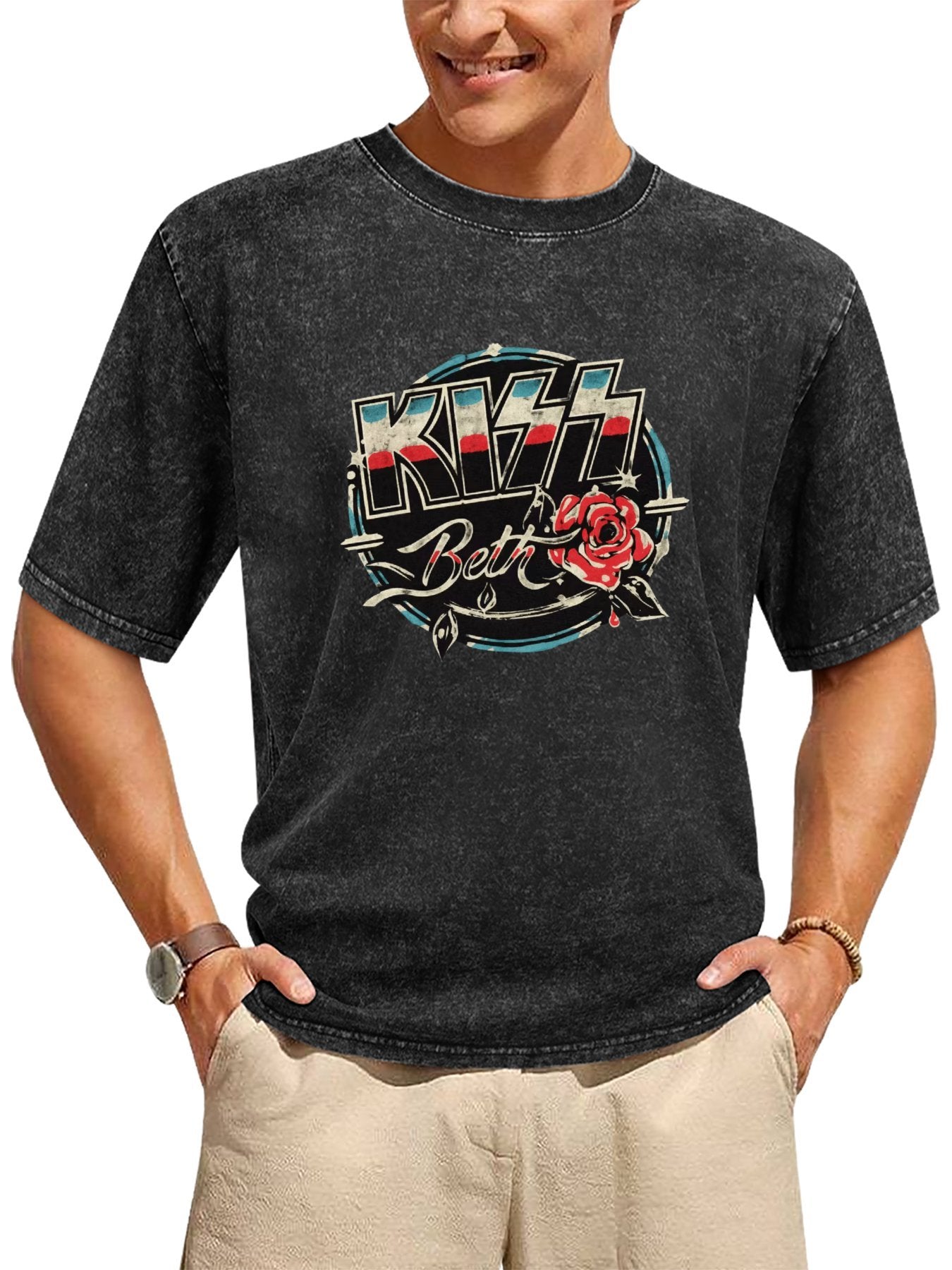 Vintage Washed KISS "Beth" Song Graphic T-Shirt