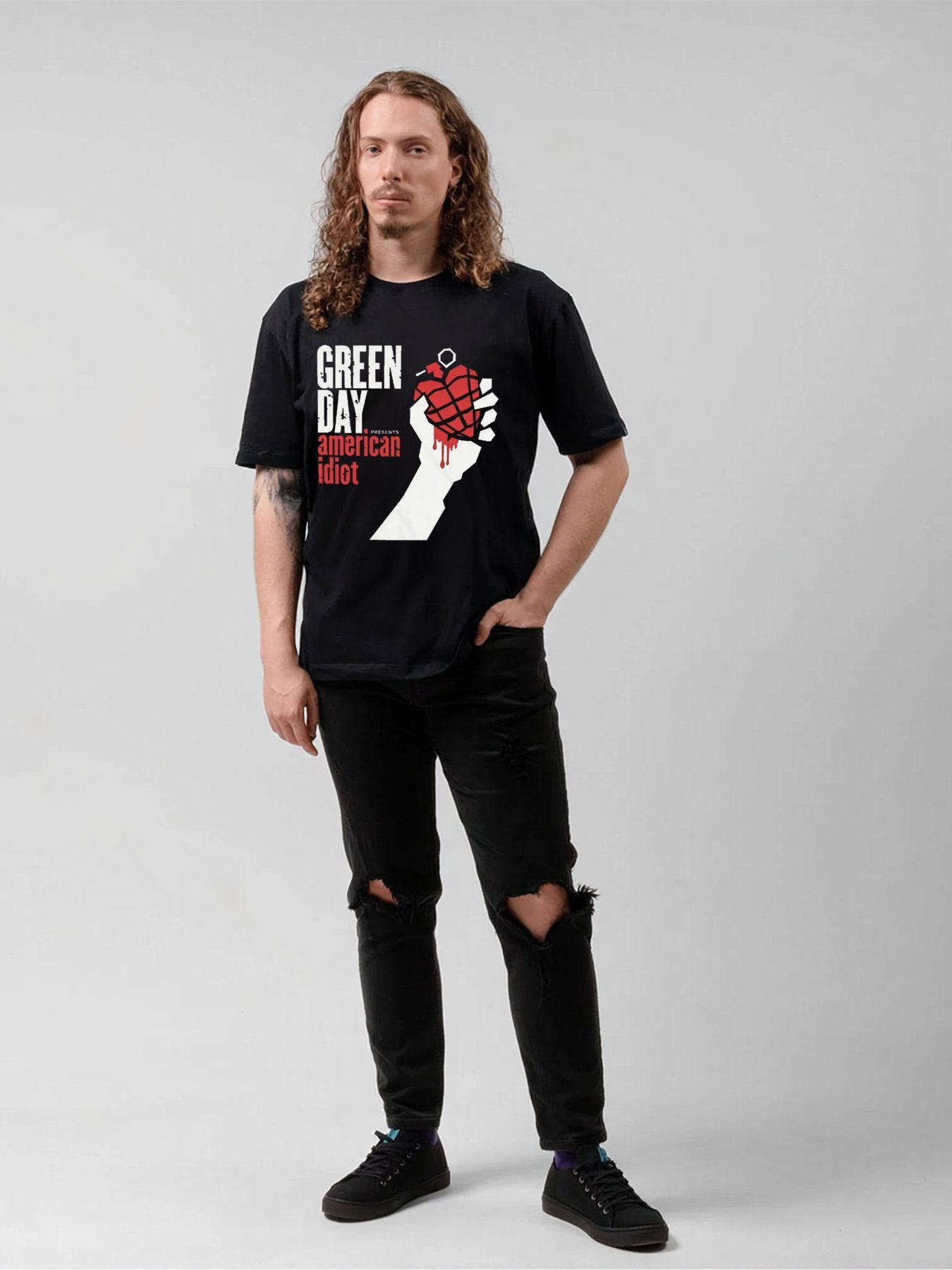 Green Day American Idiot Heart Grenade Graphic T-Shirt