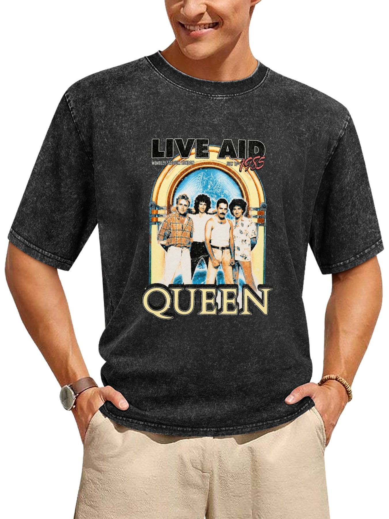 Queen Live Aid 1985 Wembley Band Portrait Graphic T-Shirt Secondary image