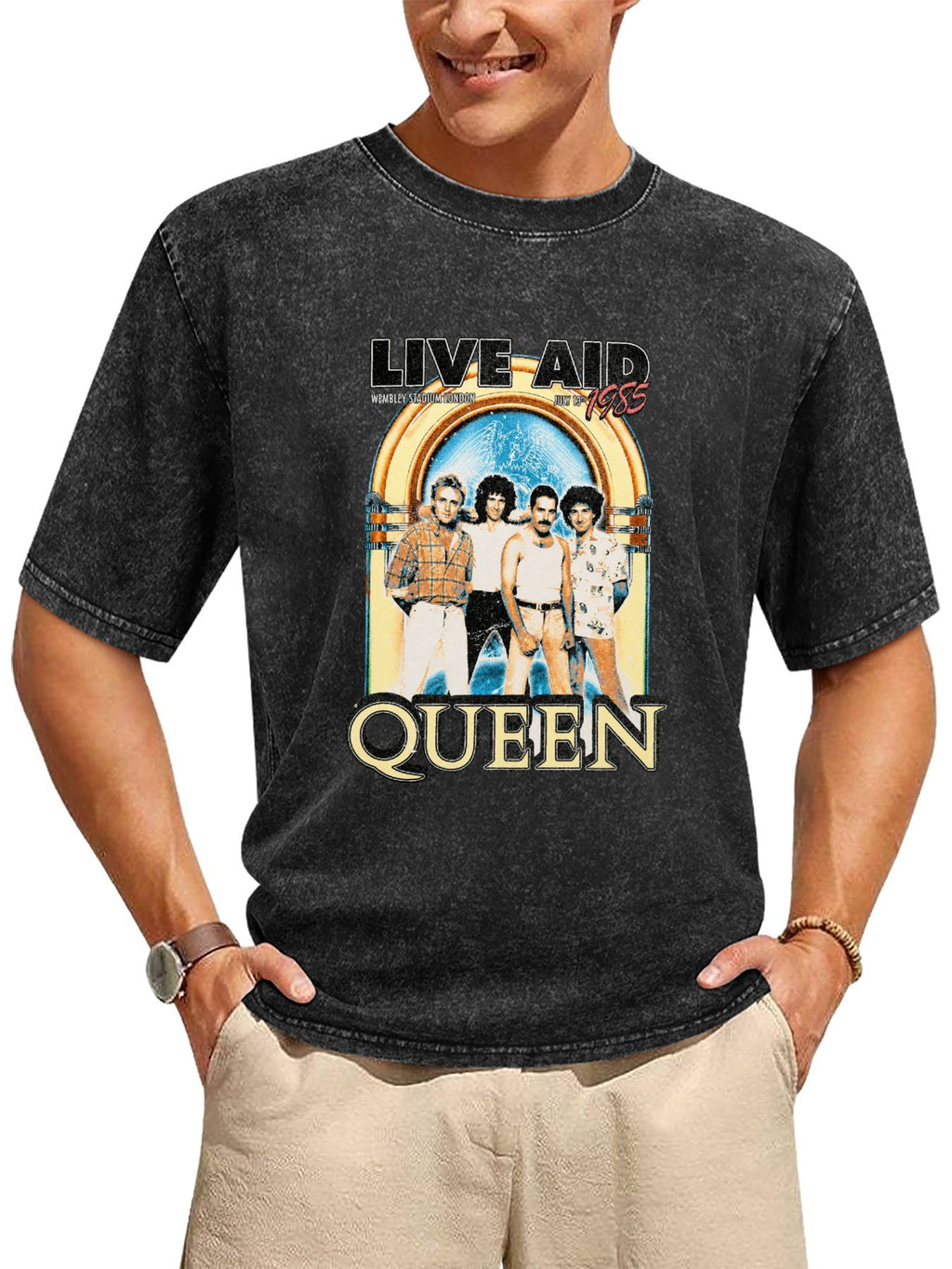 Queen Live Aid 1985 Wembley Band Portrait Graphic T-Shirt
