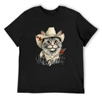 Meowdy Cowboy Cat Graphic Black T-Shirt