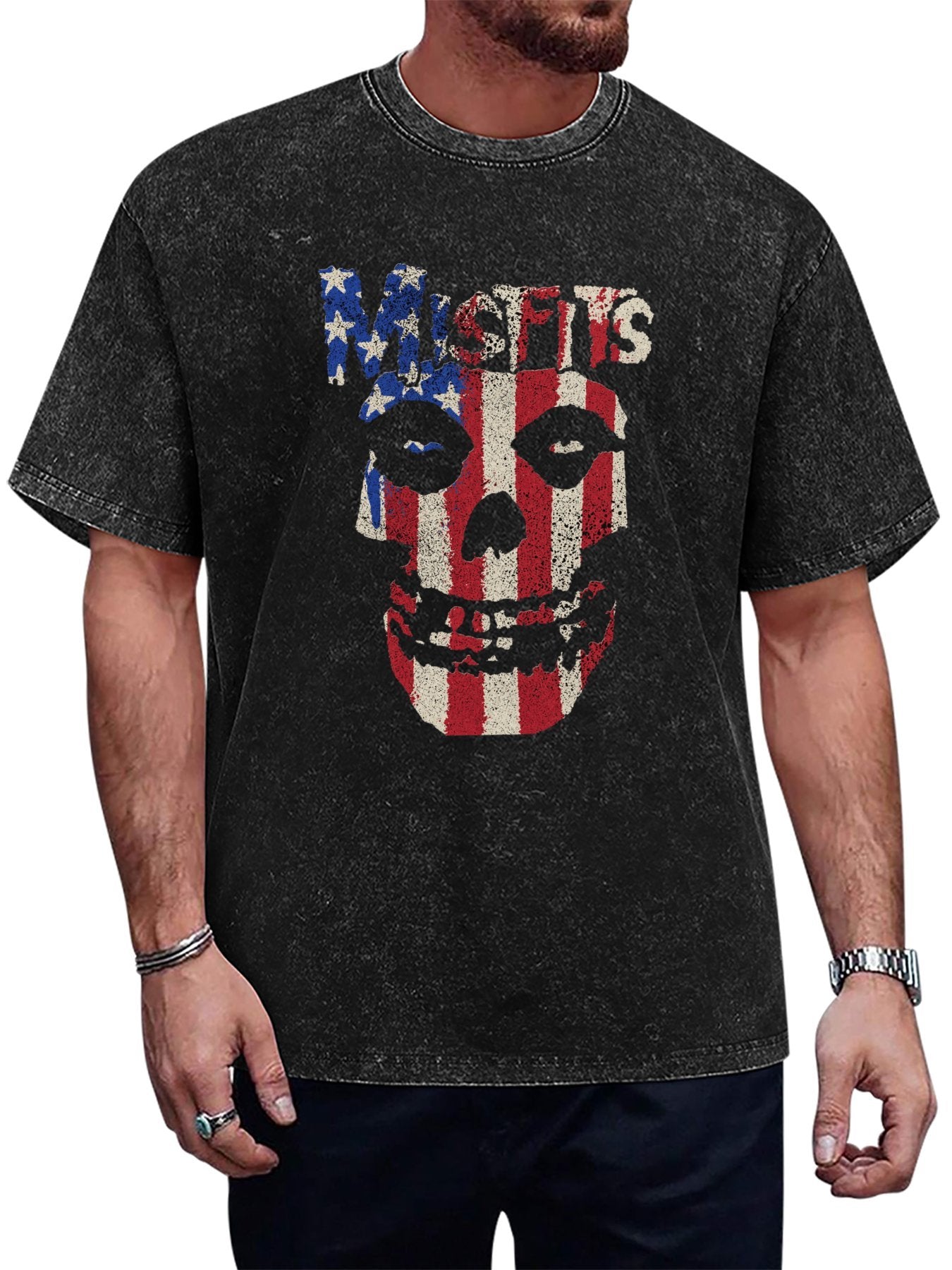 Misfits American Flag Fiend Skull Graphic T-Shirt Main image