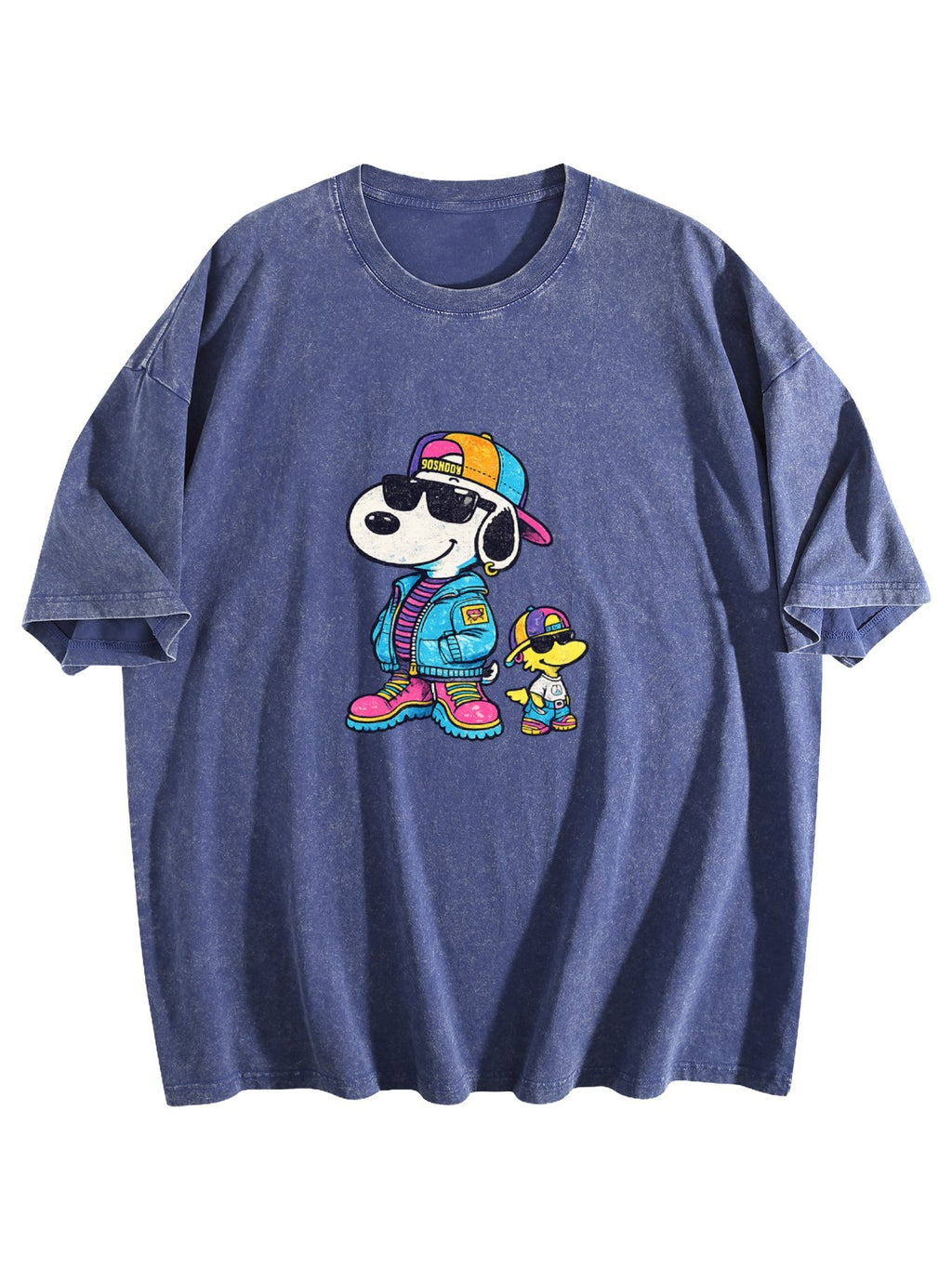 Cool Cartoon Dog Duo Graphic Washed T-Shirt