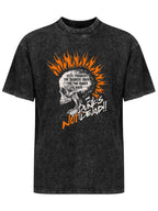 Vintage Washed Punk Skull Flame Graphic T-Shirt