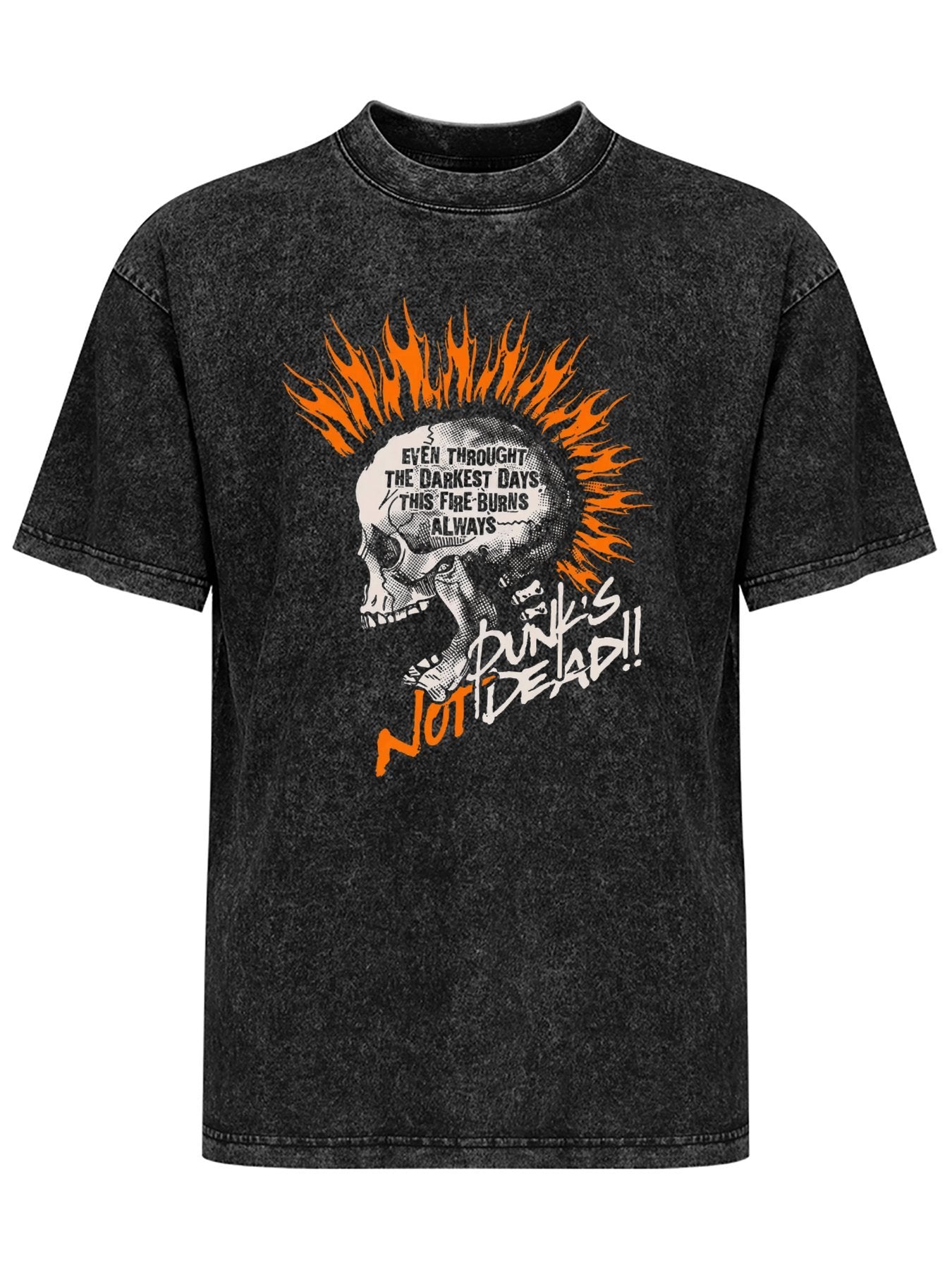 Vintage Washed Punk Skull Flame Graphic T-Shirt