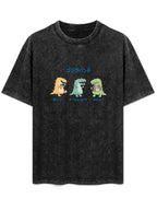 Cartoon Dinosaur Band Graphic Washed T-Shirt
