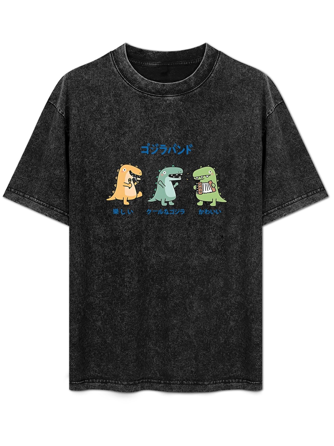 Cartoon Dinosaur Band Graphic Washed T-Shirt