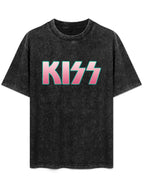 Vintage Washed KISS Pink Gradient Logo Graphic T-Shirt