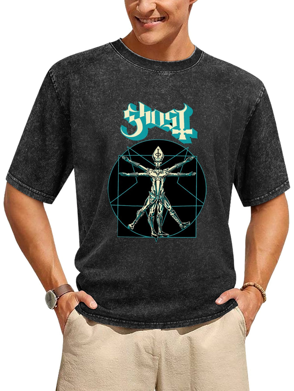 Vintage Washed Ghost Mechanical Figure Graphic T-Shirt