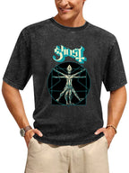 Vintage Washed Ghost Mechanical Figure Graphic T-Shirt