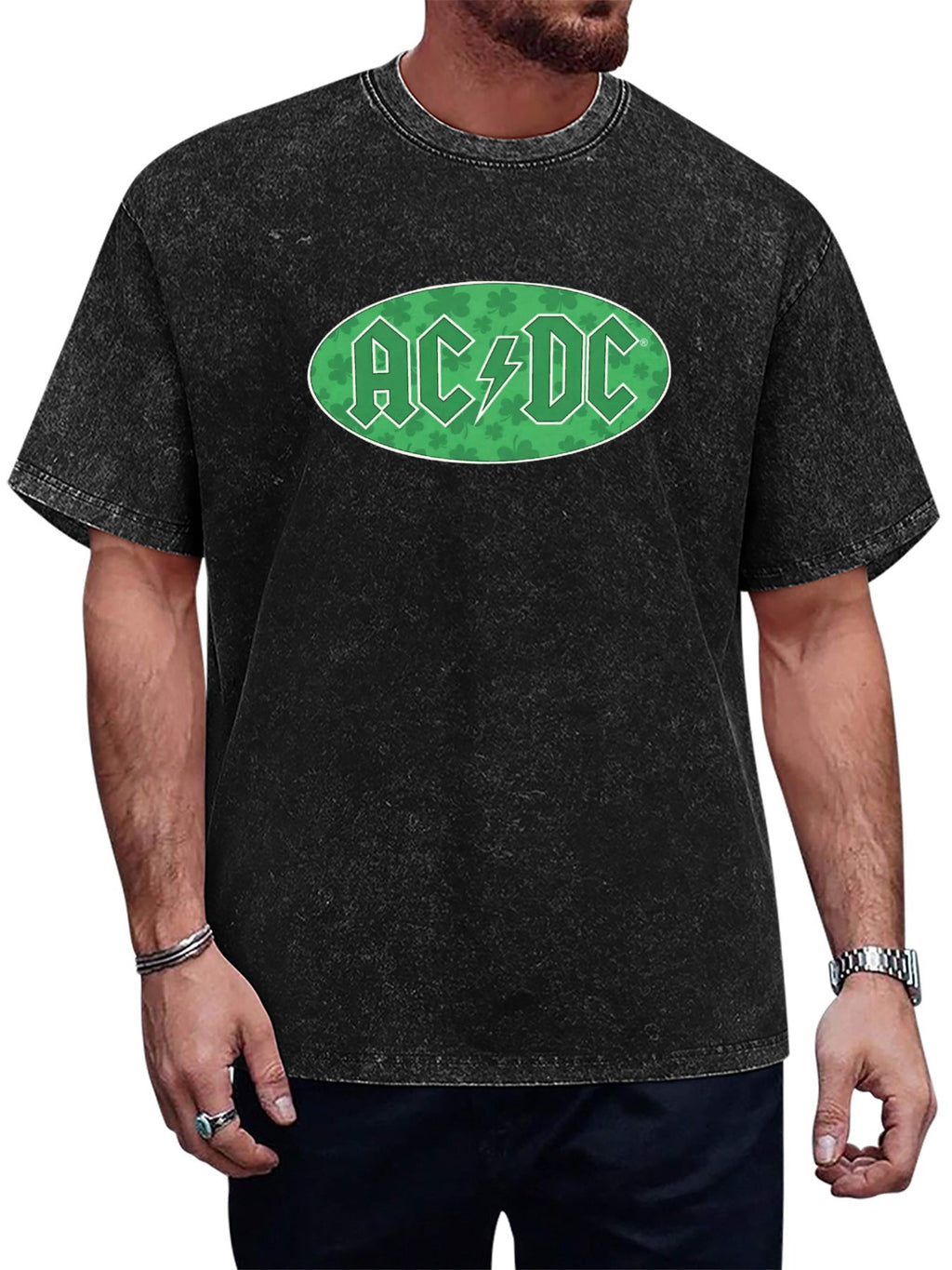 AC/DC Green Shamrock Logo Graphic T-Shirt