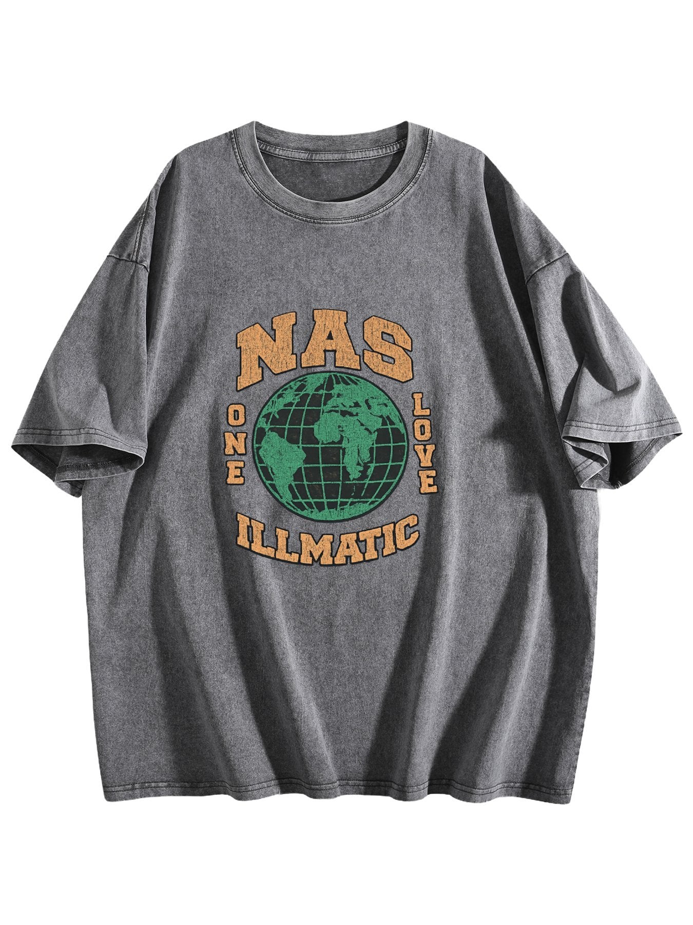 Nas One Love Illmatic Globe Graphic Washed T-Shirt