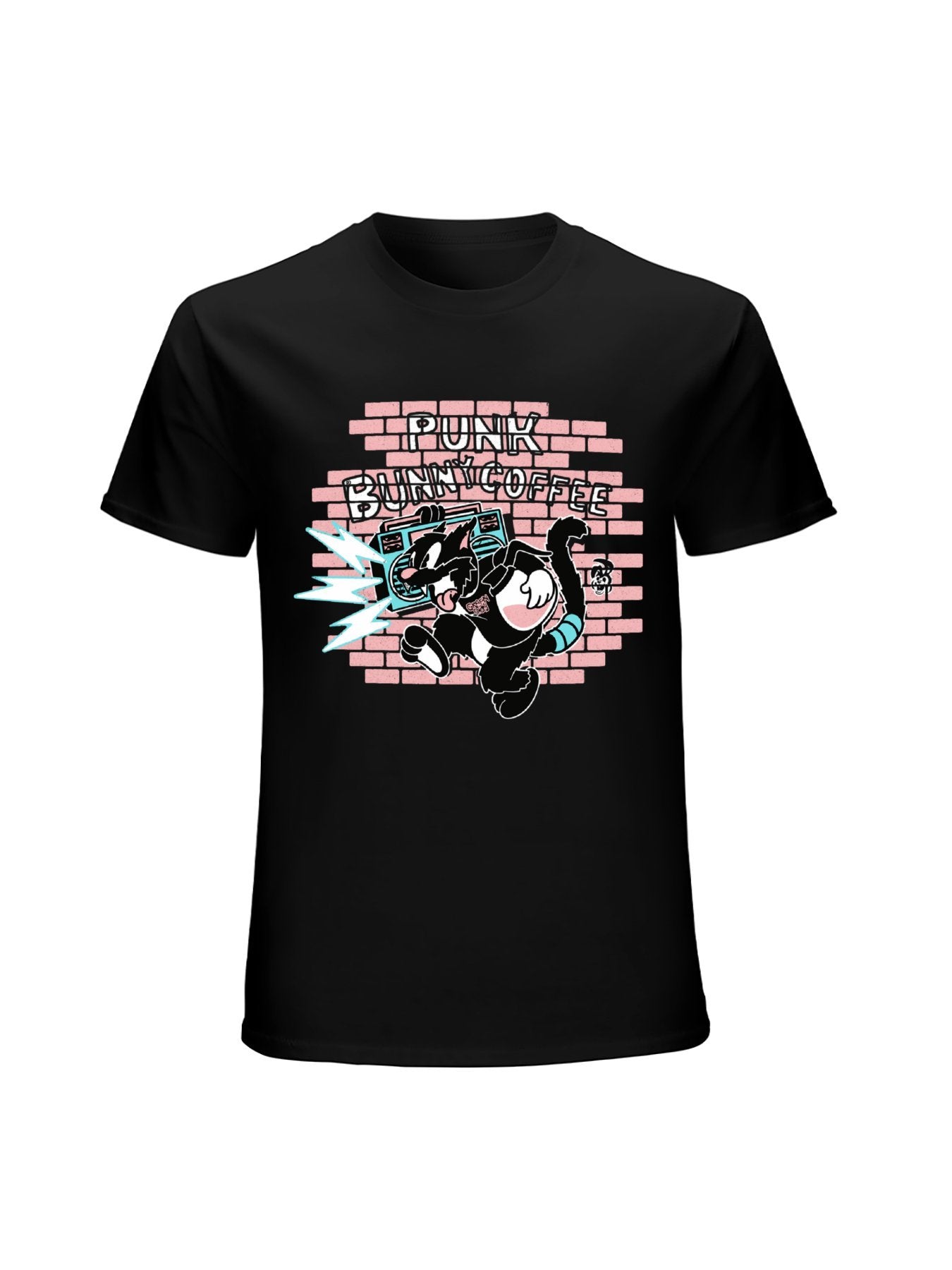 Punk Bunny Coffee Street Cartoon Graphic T-Shirt