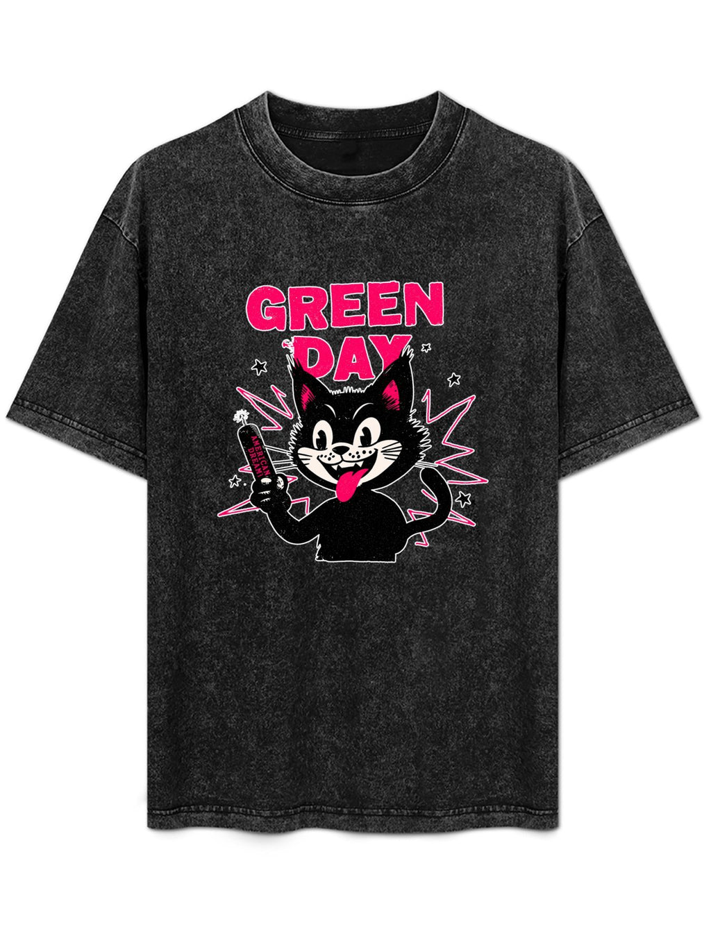 Green Day Cartoon Black Cat Graphic T-Shirt