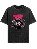 Green Day Cartoon Black Cat Graphic T-Shirt