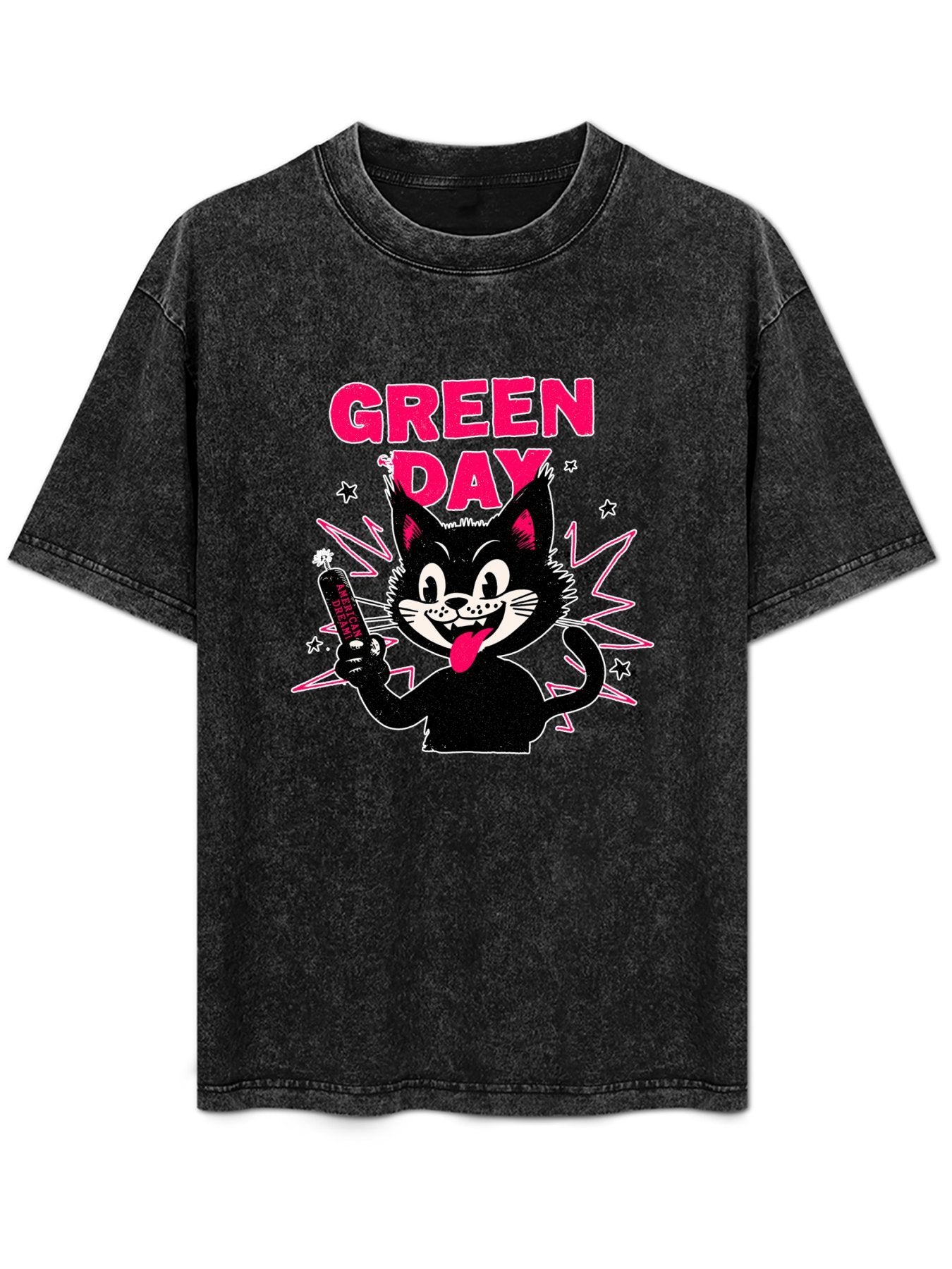 Green Day Cartoon Black Cat Graphic T-Shirt