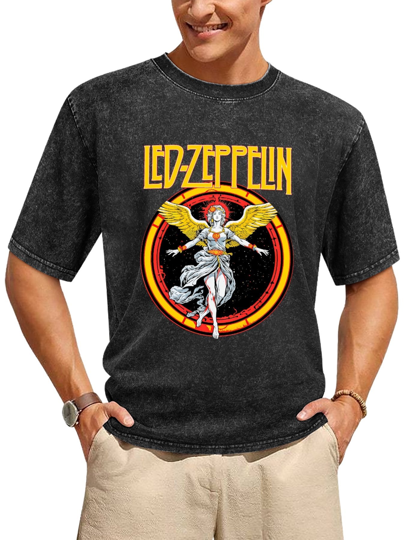 Vintage Washed Led Zeppelin Winged Angel Graphic T-Shirt
