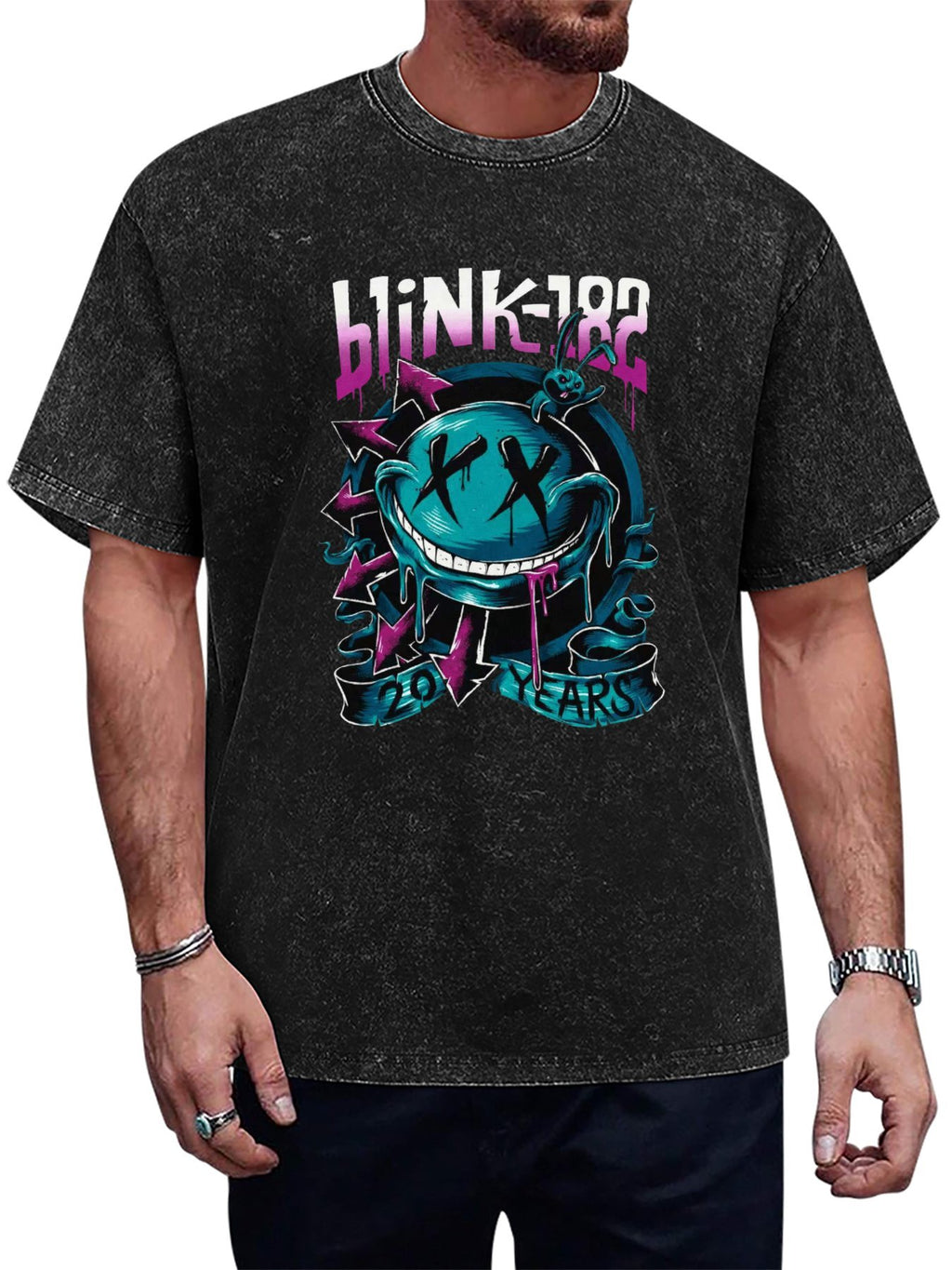 Vintage Washed Blink-182 20 Years Smiley Graphic T-Shirt