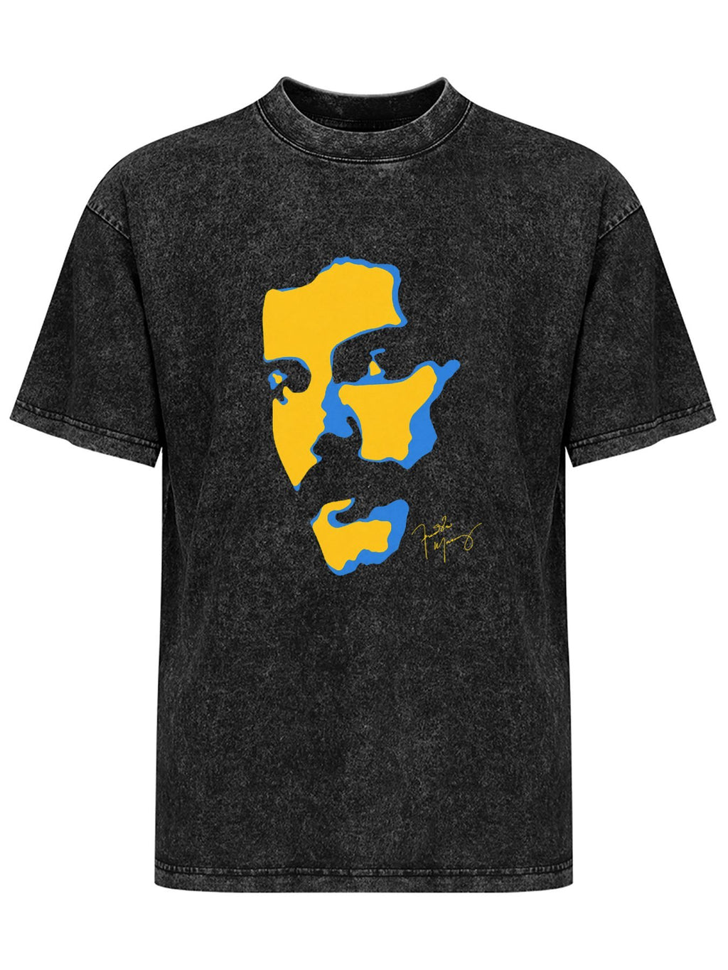 Rock Icon Yellow and Blue Portrait Graphic T-Shirt