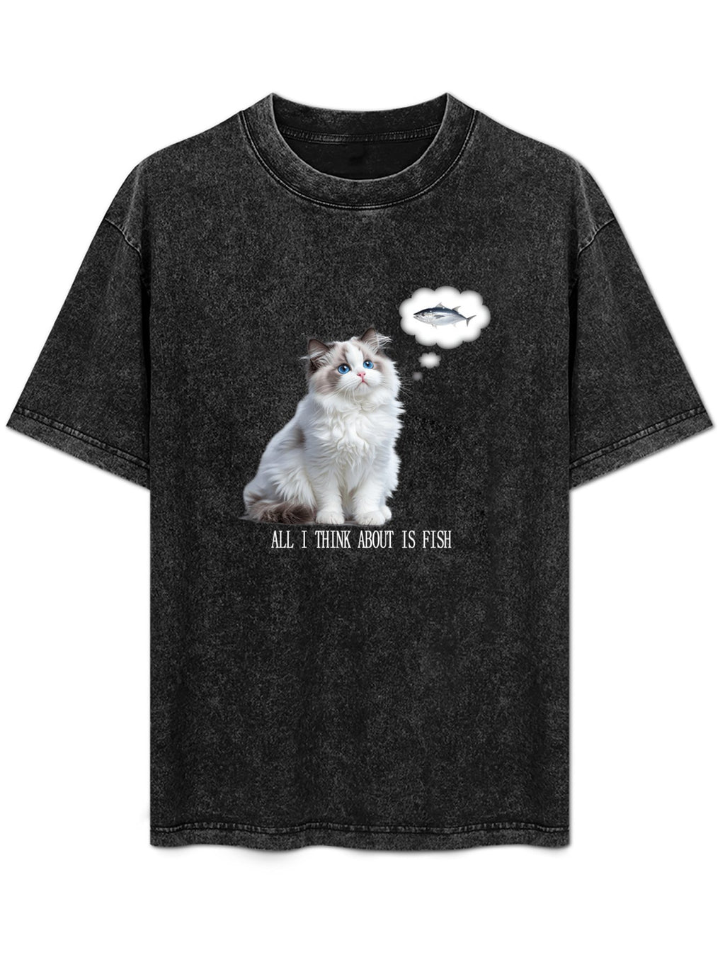 All I Think About Is Fish Cat Vintage Washed T-Shirt