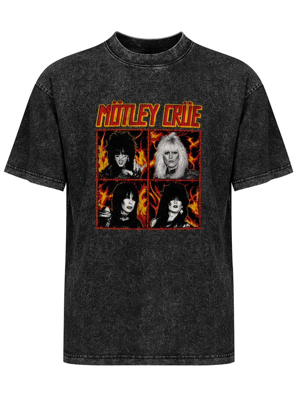 Mötley Crüe Flaming Portrait Graphic T-Shirt