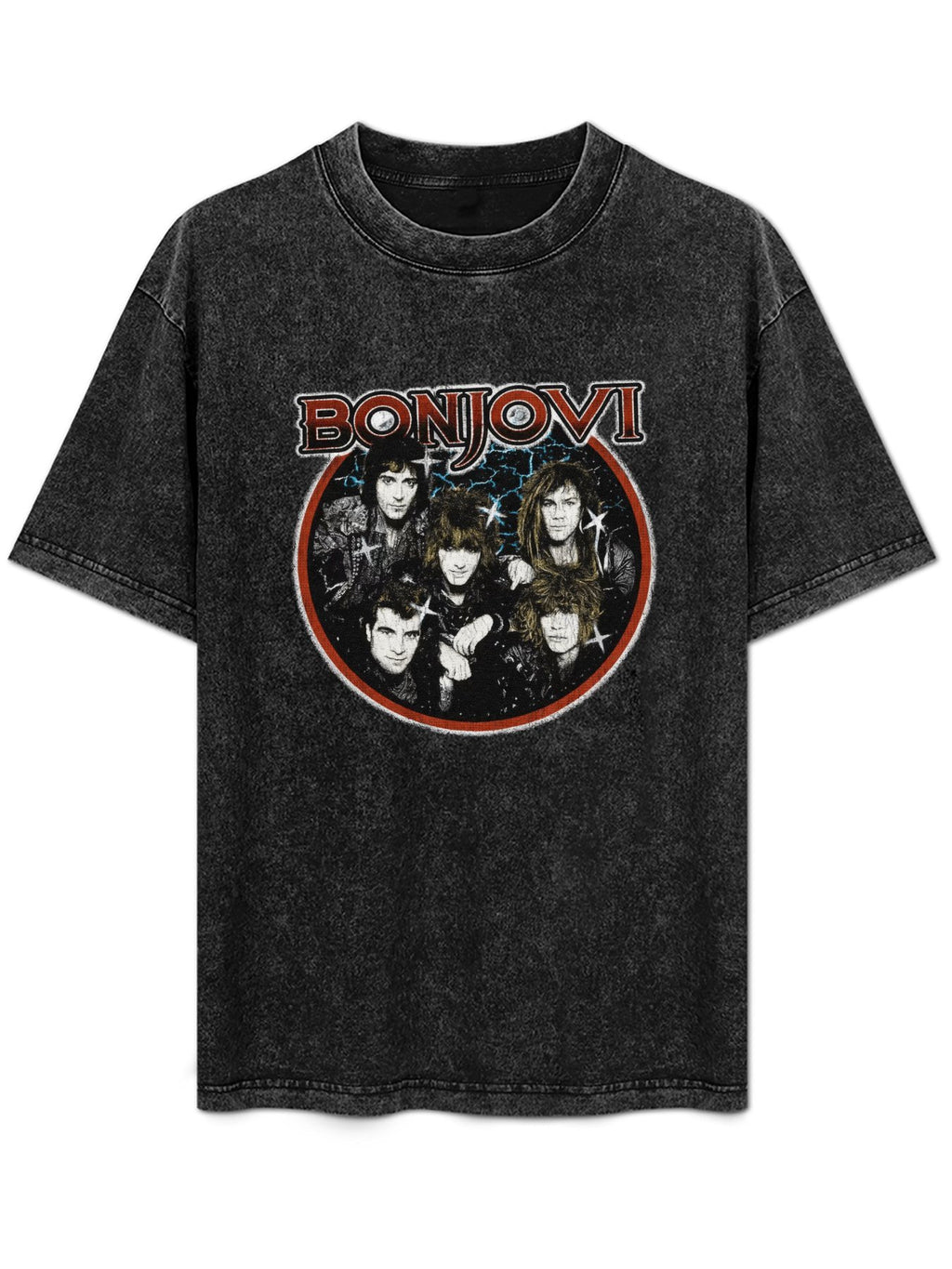 Vintage Washed Bon Jovi Band Portrait Graphic T-Shirt