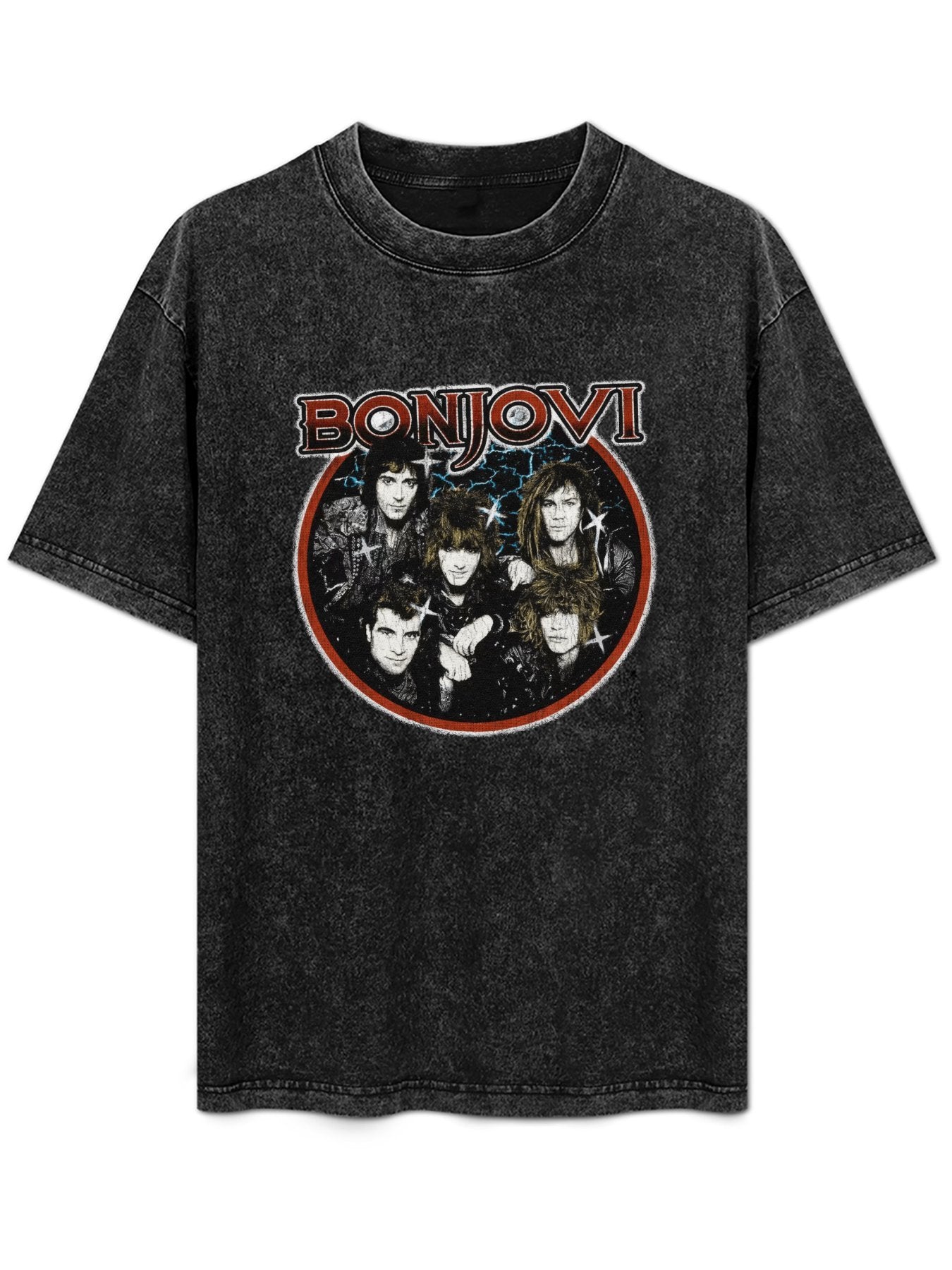 Vintage Washed Bon Jovi Band Portrait Graphic T-Shirt