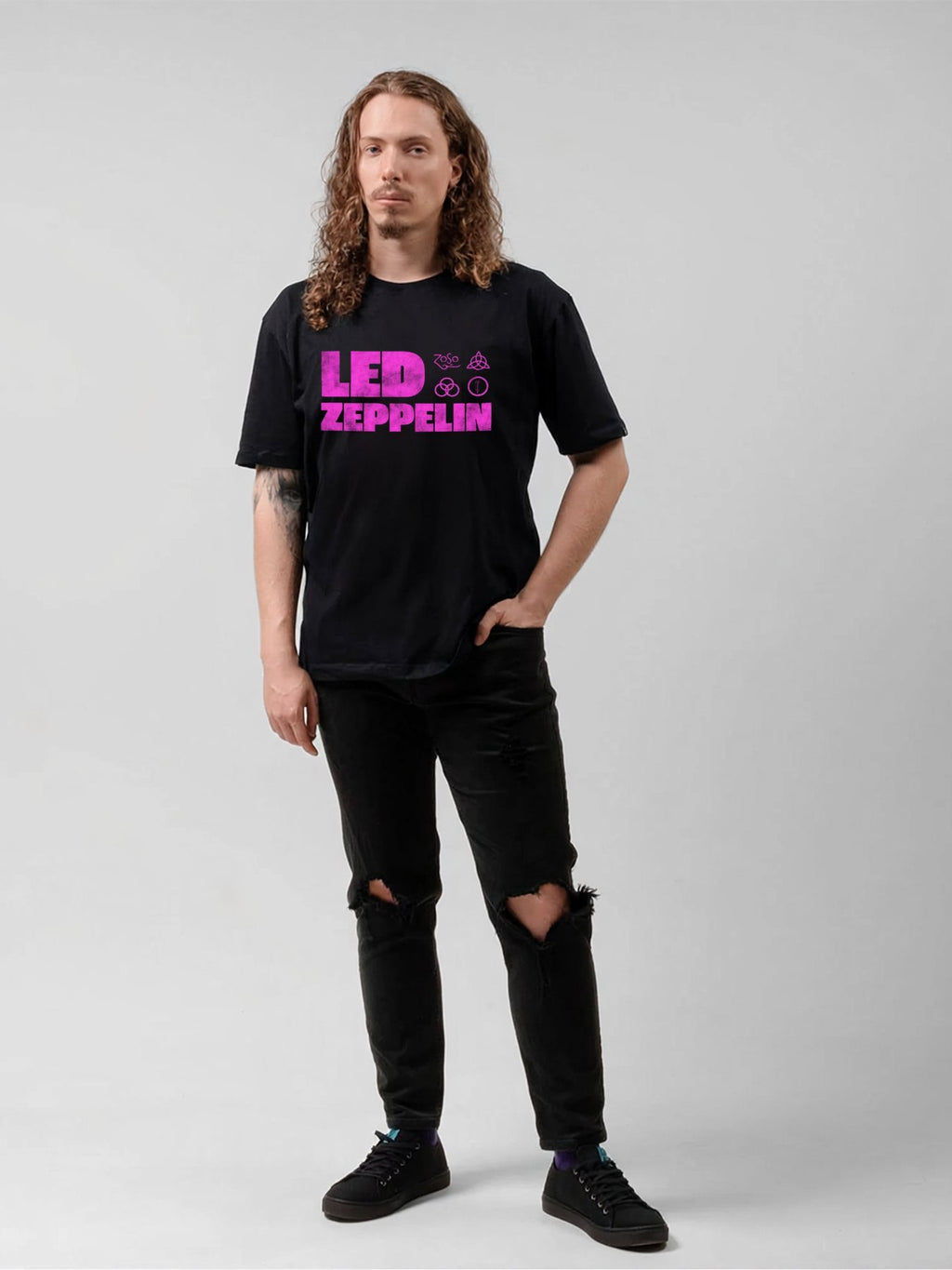Led Zeppelin Pink Logo Symbols Graphic T-Shirt