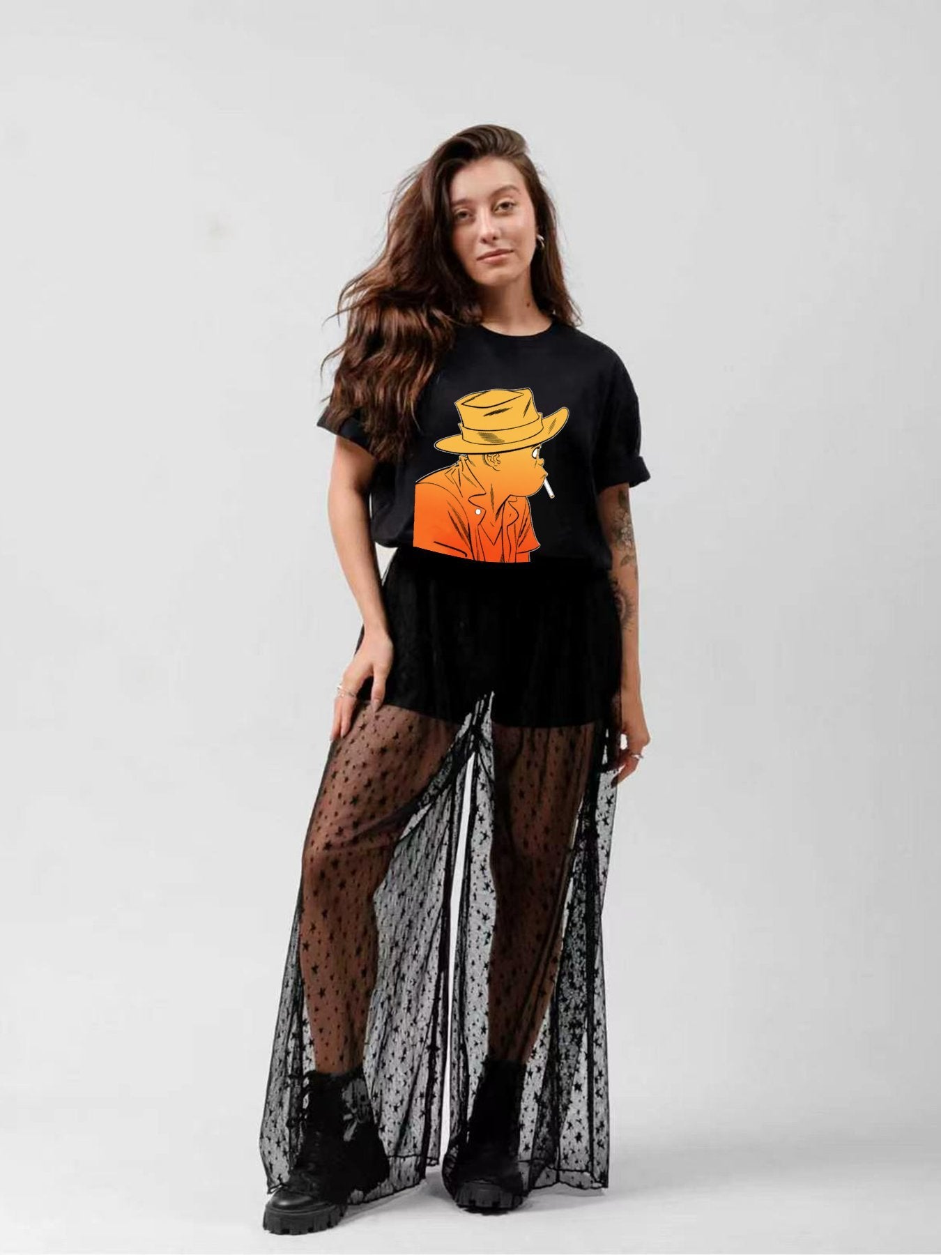 Western Cowboy Character Orange Graphic T-Shirt
