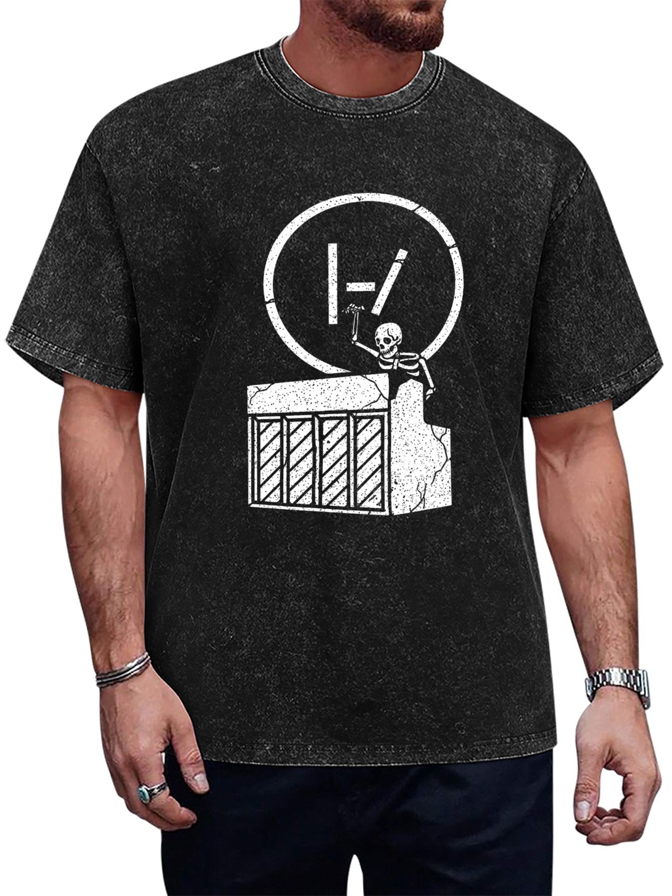 Vintage Washed Twenty One Pilots Skeleton Piano Graphic T-Shirt