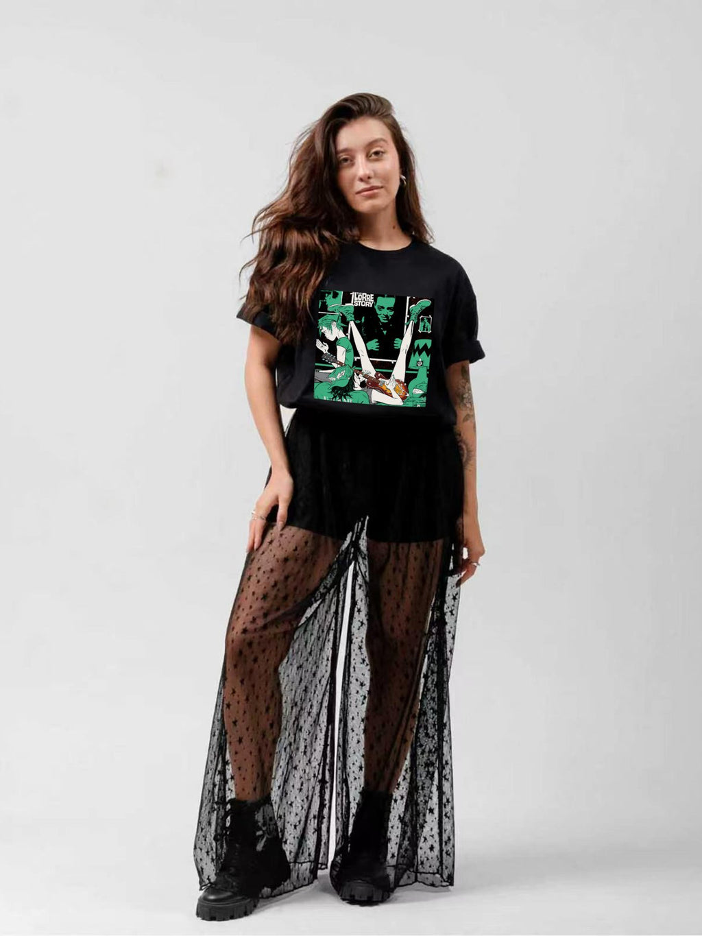 Gorillaz Green Comic Scene Graphic T-Shirt