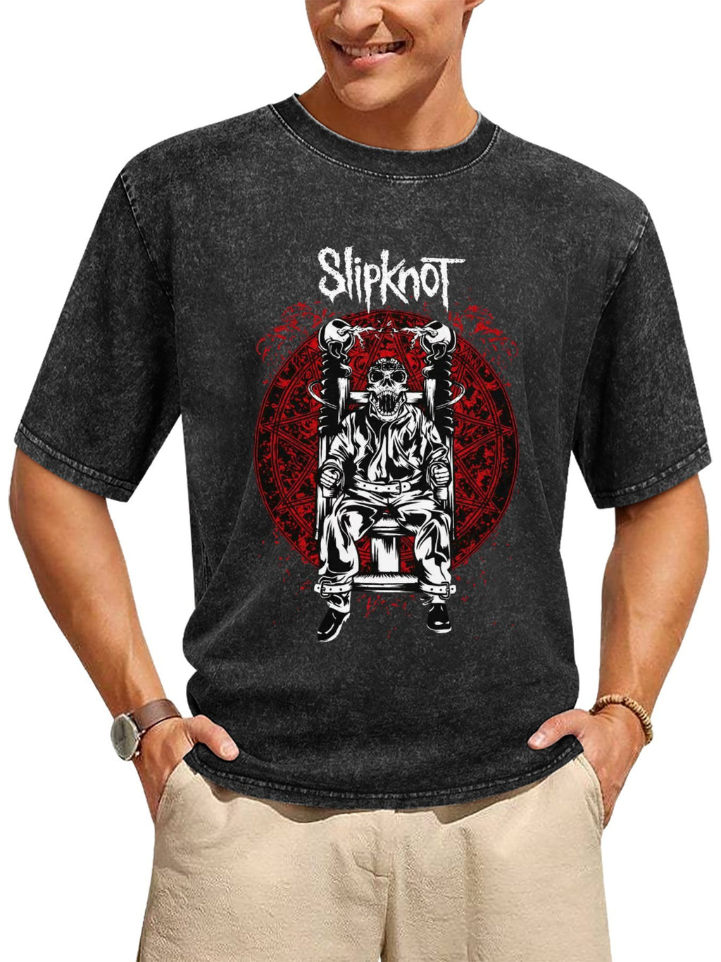 Vintage Washed Slipknot Electric Chair Skeleton Graphic T-Shirt