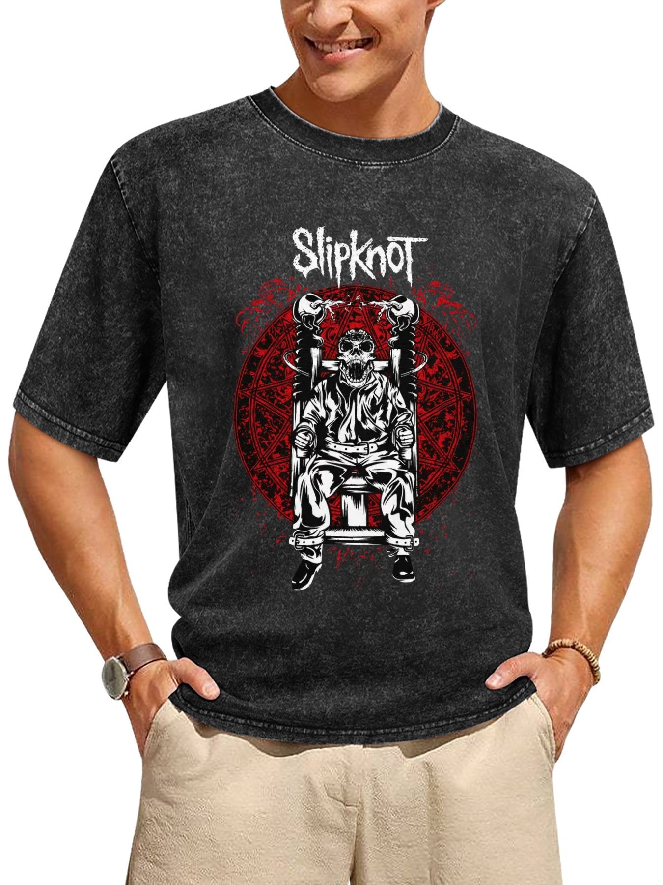 Vintage Washed Slipknot Electric Chair Skeleton Graphic T-Shirt