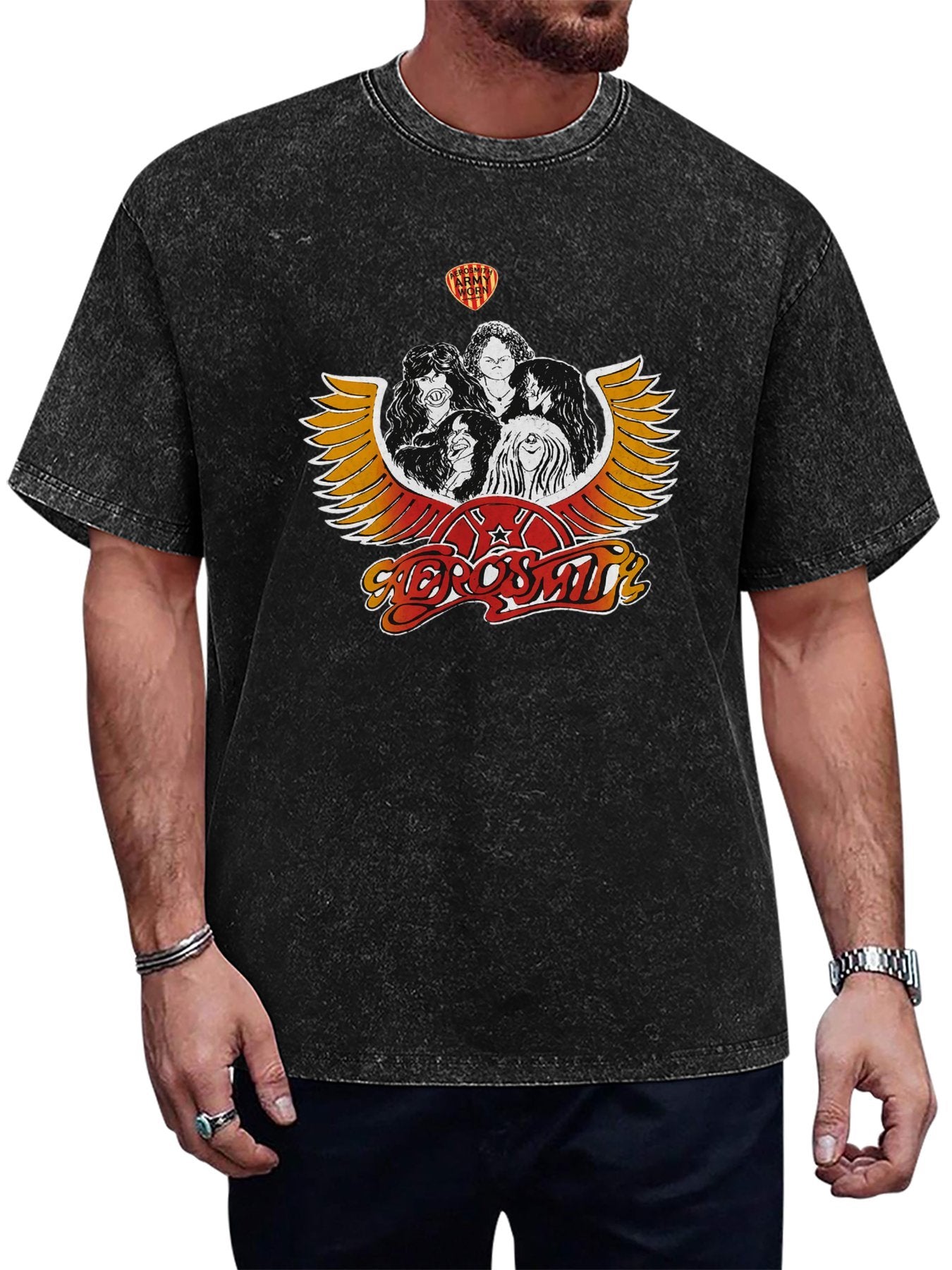Aerosmith Band Portrait and Winged Logo Graphic T-Shirt
