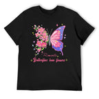Romantic Butterfly and Flowers Graphic Black T-Shirt