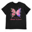 Romantic Butterfly and Flowers Graphic Black T-Shirt