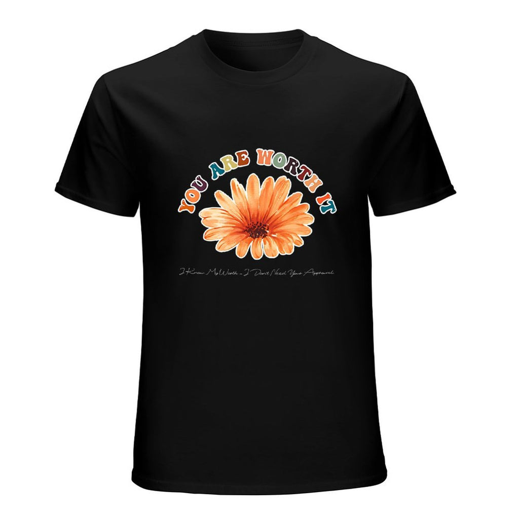 You Are Worth It Flower Graphic Black T-Shirt