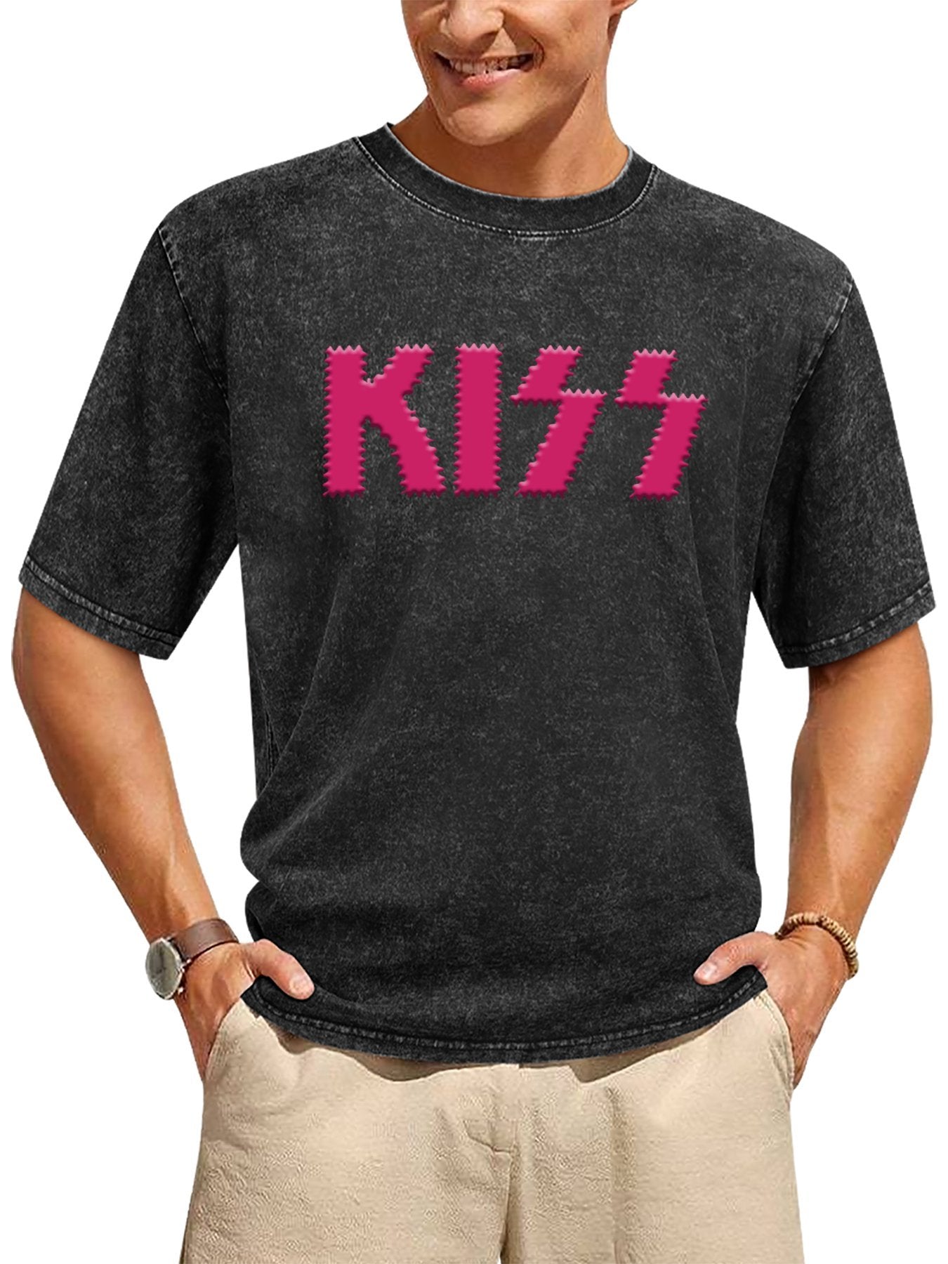 Vintage Washed KISS Pink Logo Graphic T-Shirt Secondary image