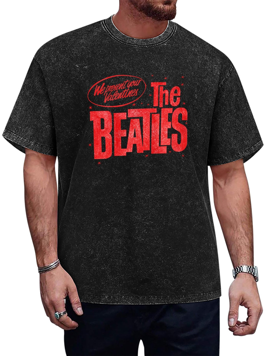 The Beatles Valentine Distressed Red Logo Graphic T-Shirt
