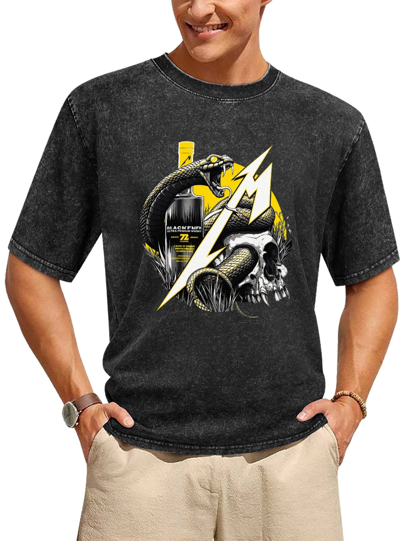 Metallica Blackened Snake and Skull Graphic T-Shirt