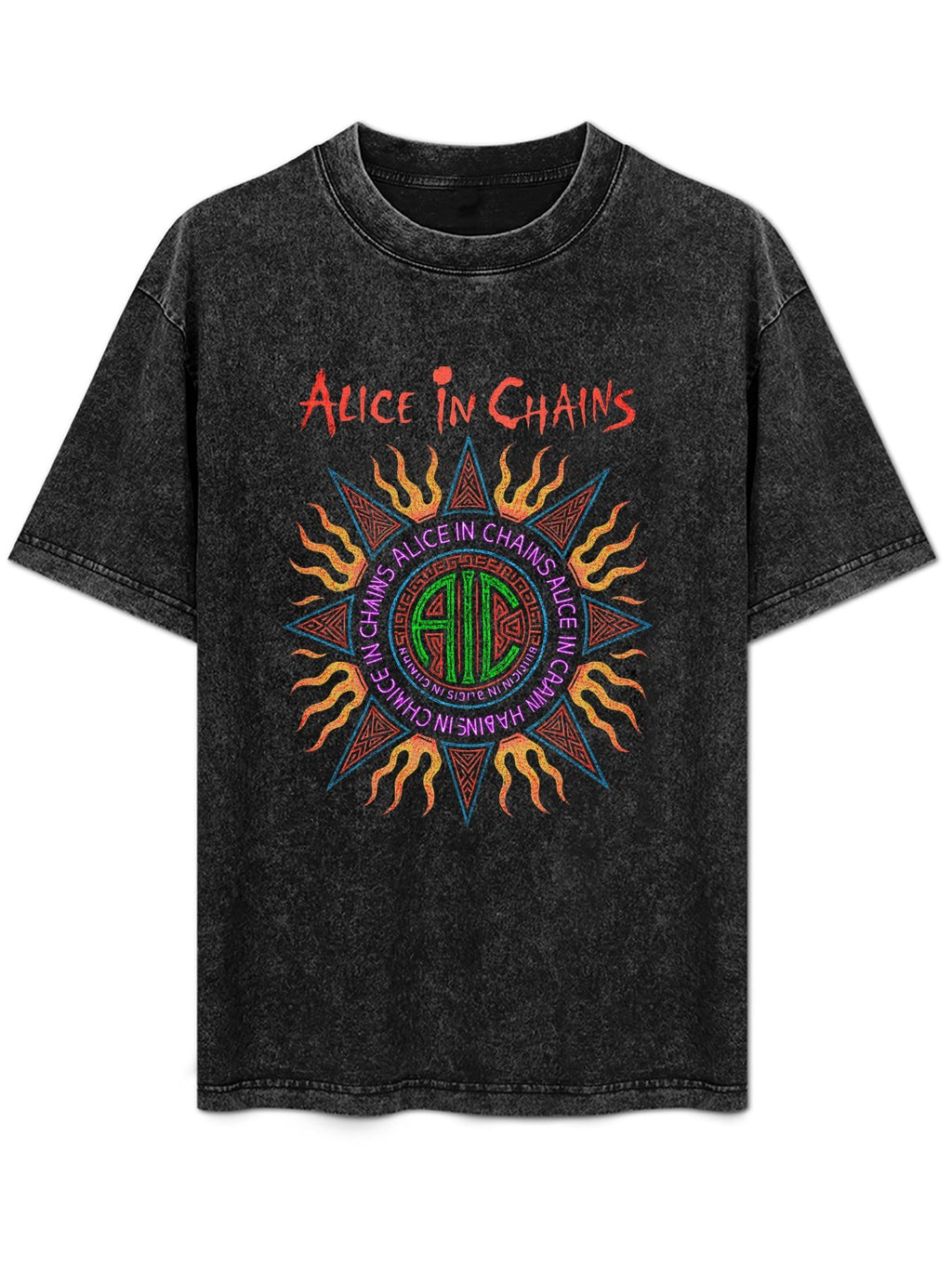 Vintage Washed Alice in Chains Sun Emblem Graphic T-Shirt