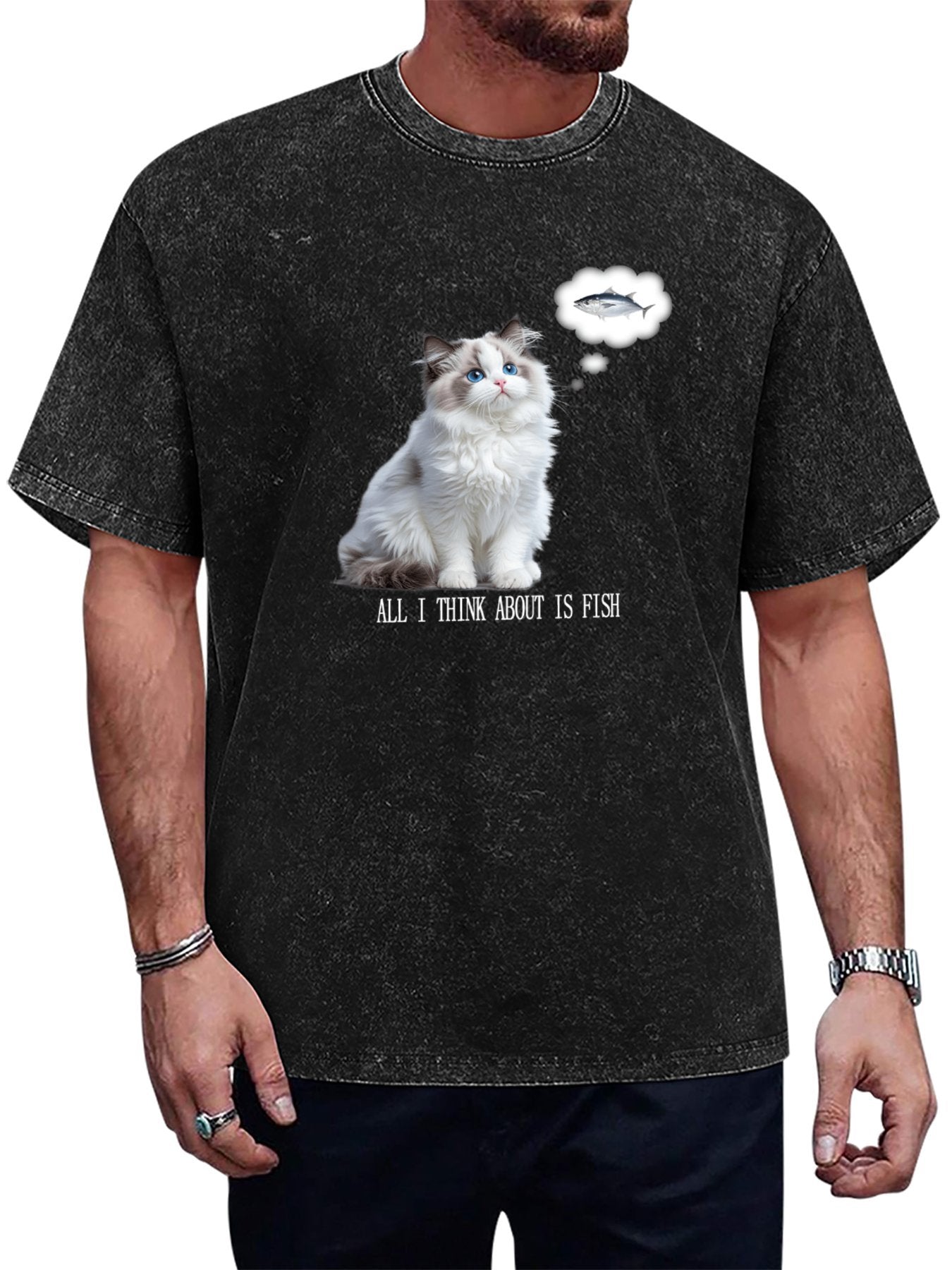 All I Think About Is Fish Cat Vintage Washed T-Shirt Main image