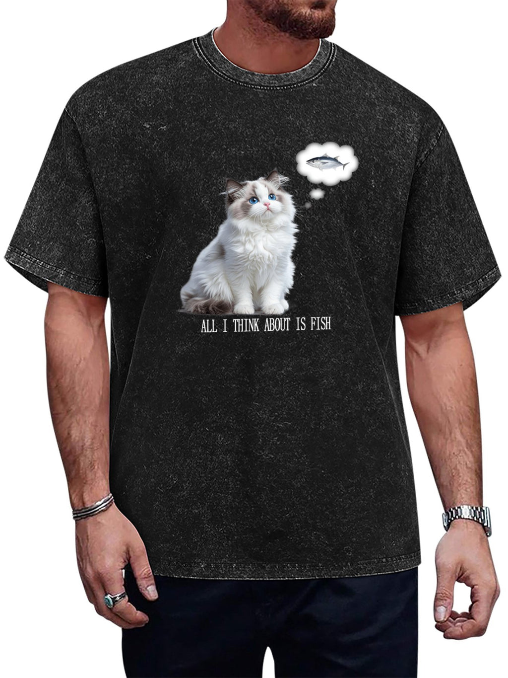 All I Think About Is Fish Cat Vintage Washed T-Shirt