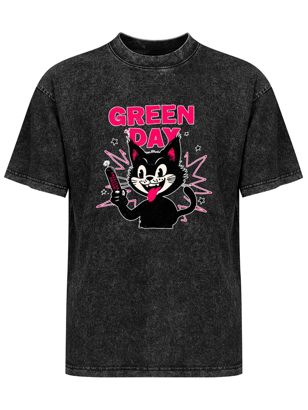 Green Day Cartoon Black Cat Graphic T-Shirt