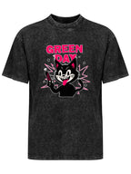 Green Day Cartoon Black Cat Graphic T-Shirt