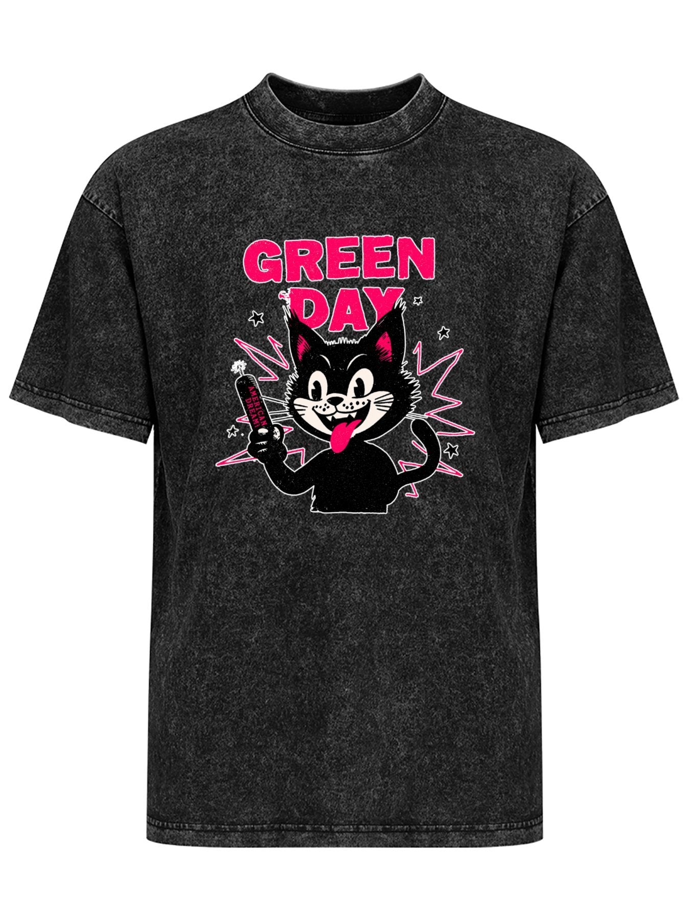 Green Day Cartoon Black Cat Graphic T-Shirt