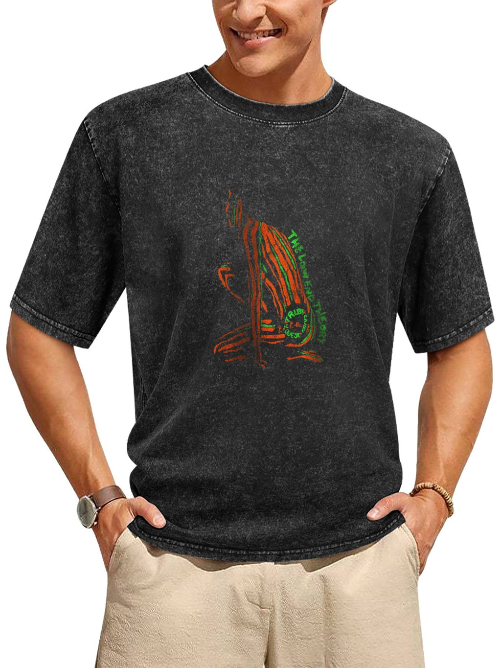 Abstract Line Art Graphic Washed T-Shirt