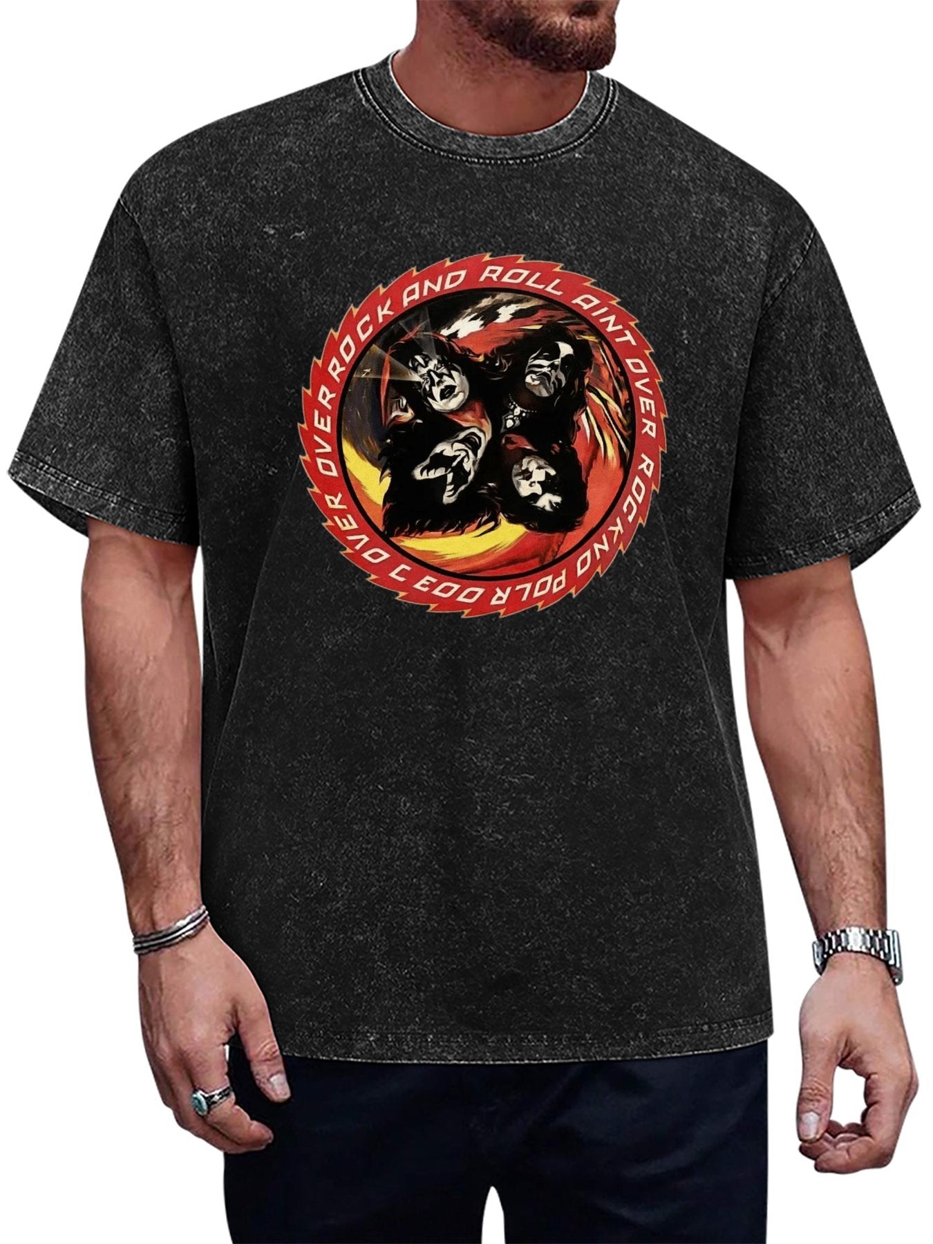 Vintage Washed KISS Rock and Roll Ain’t Over Graphic T-Shirt Main image